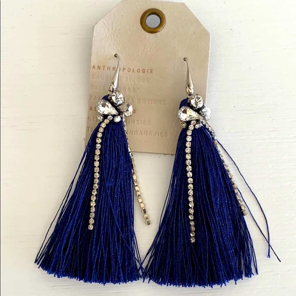 Anthropologie blue and silver tassel earrings